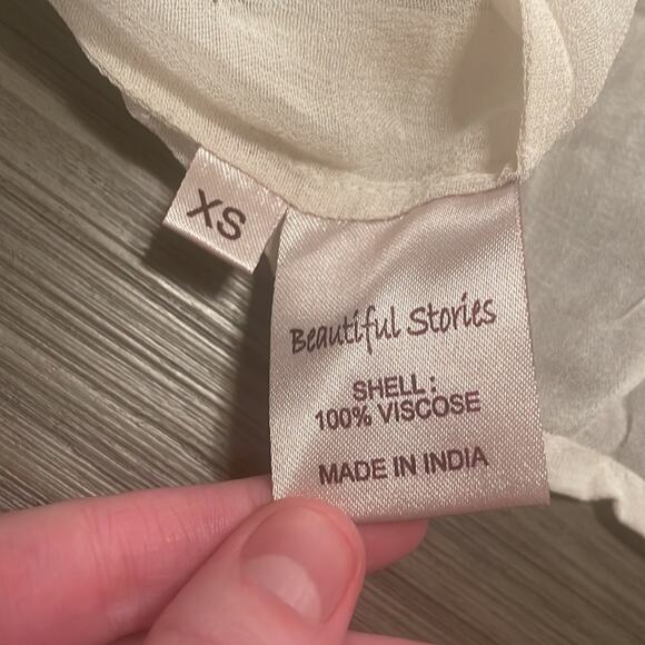 Beautiful Stories‎ Off White Sheer Sequin Patch Long Sleeve Blouse Size XS - Picture 6 of 8